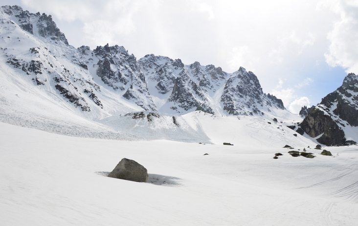 Avalanche debris Champex valley Switzerland
